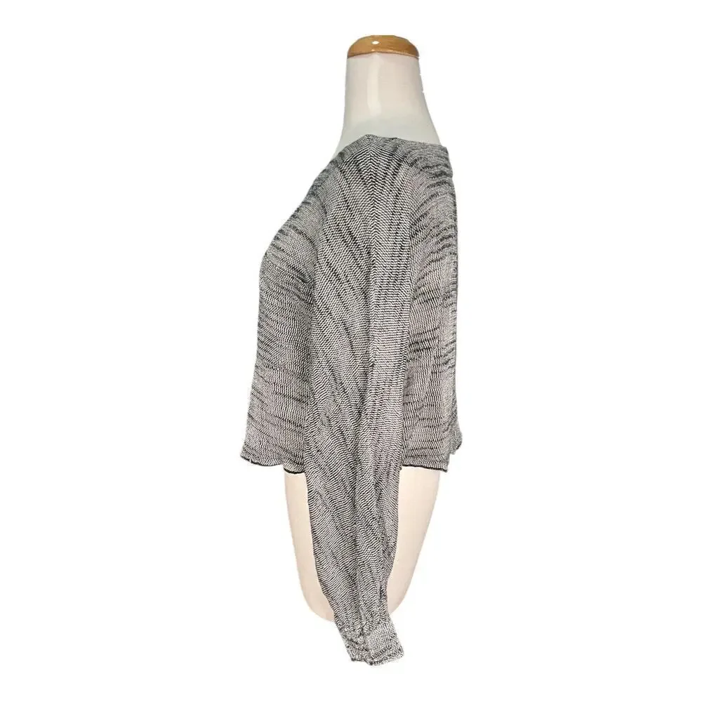 Free People Black & White Boat Neck Tight Knit Long Sleeve Cropped Sweater Small